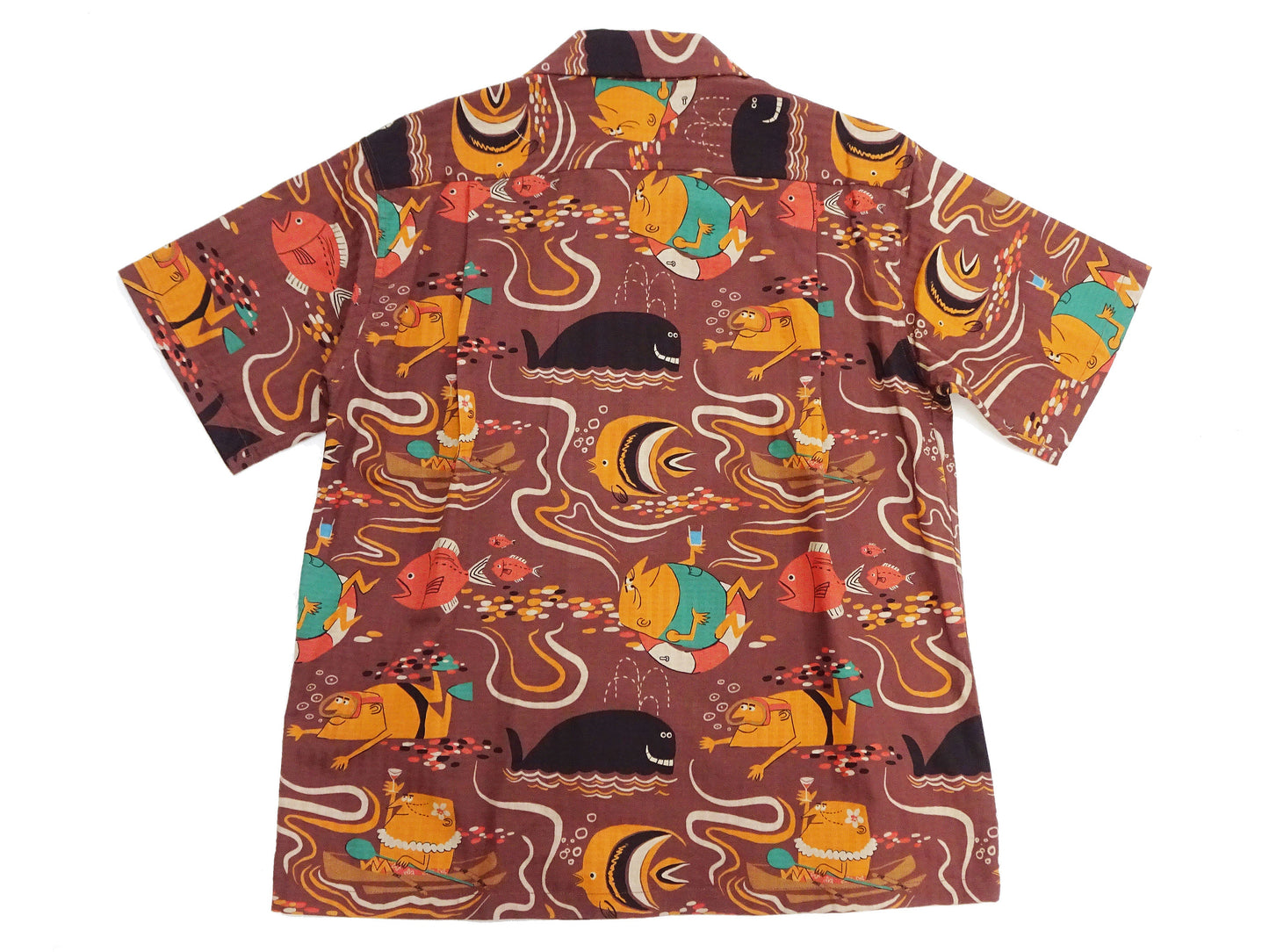 Sun Surf Men's Cotton Hawaiian Shirt - Uncle Torys Graphic Design - Short-Sleeve Aloha Shirt "Ocean Activities" SS39538 138 Brown