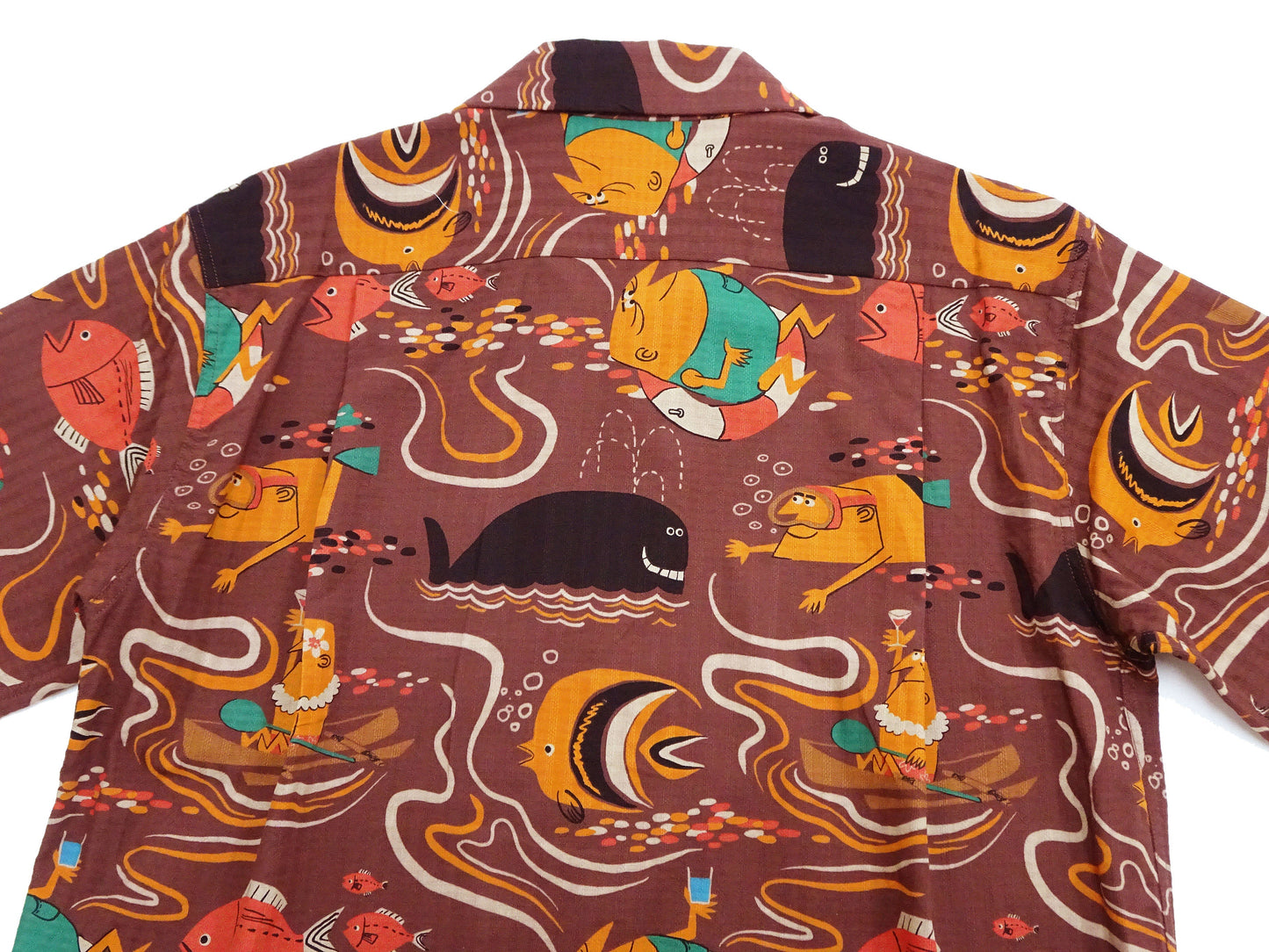 Sun Surf Men's Cotton Hawaiian Shirt - Uncle Torys Graphic Design - Short-Sleeve Aloha Shirt "Ocean Activities" SS39538 138 Brown