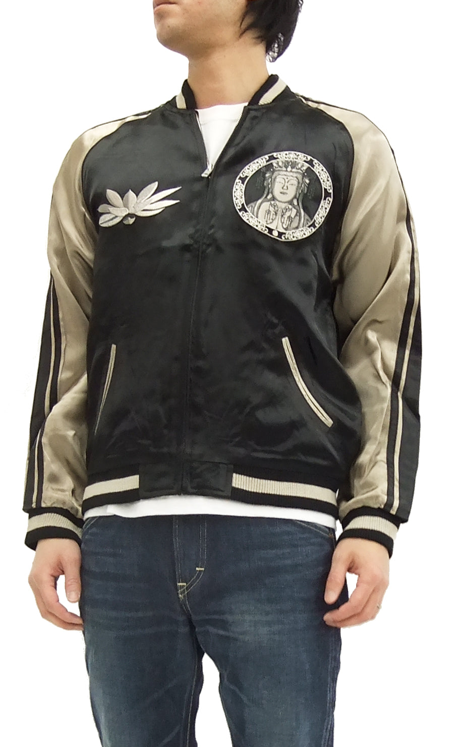 Hanatabi Gakudan Men's Japanese Souvenir Jacket Japanese Buddhism Sukajan Script SSJ-012