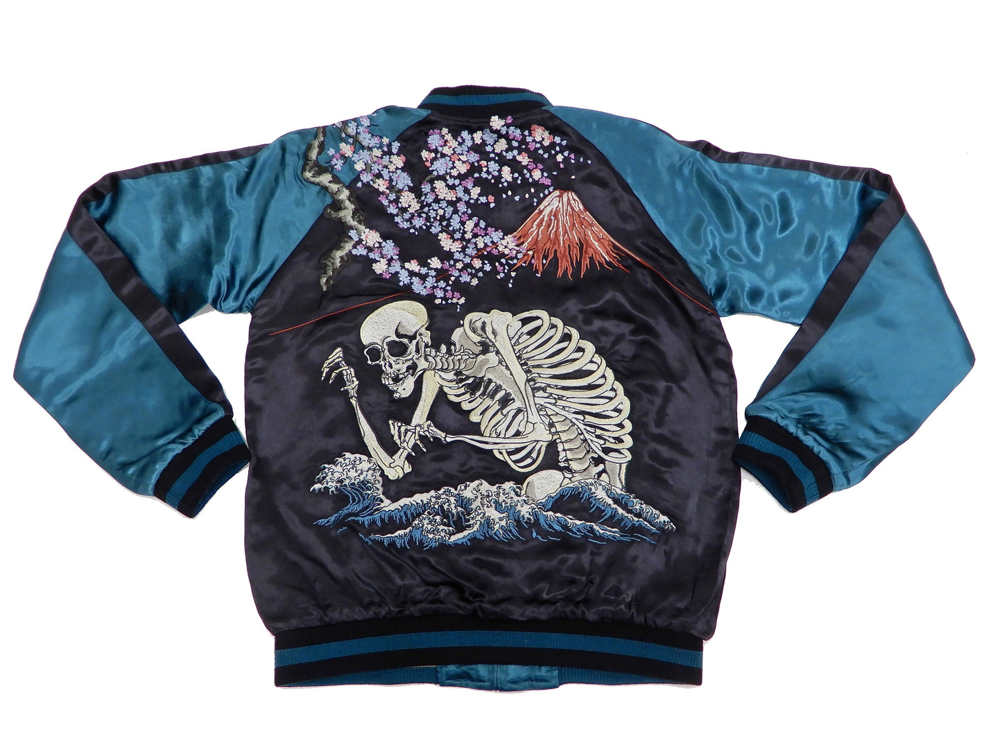 Hanatabi Gakudan Men's Japanese Souvenir Jacket Japanese Skeleton Art Sukajan Script SSJ-037