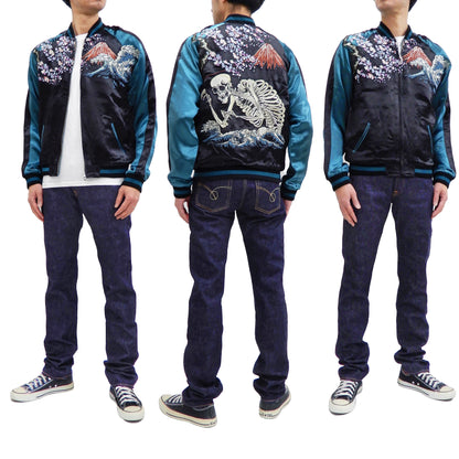 Hanatabi Gakudan Men's Japanese Souvenir Jacket Japanese Skeleton Art Sukajan Script SSJ-037
