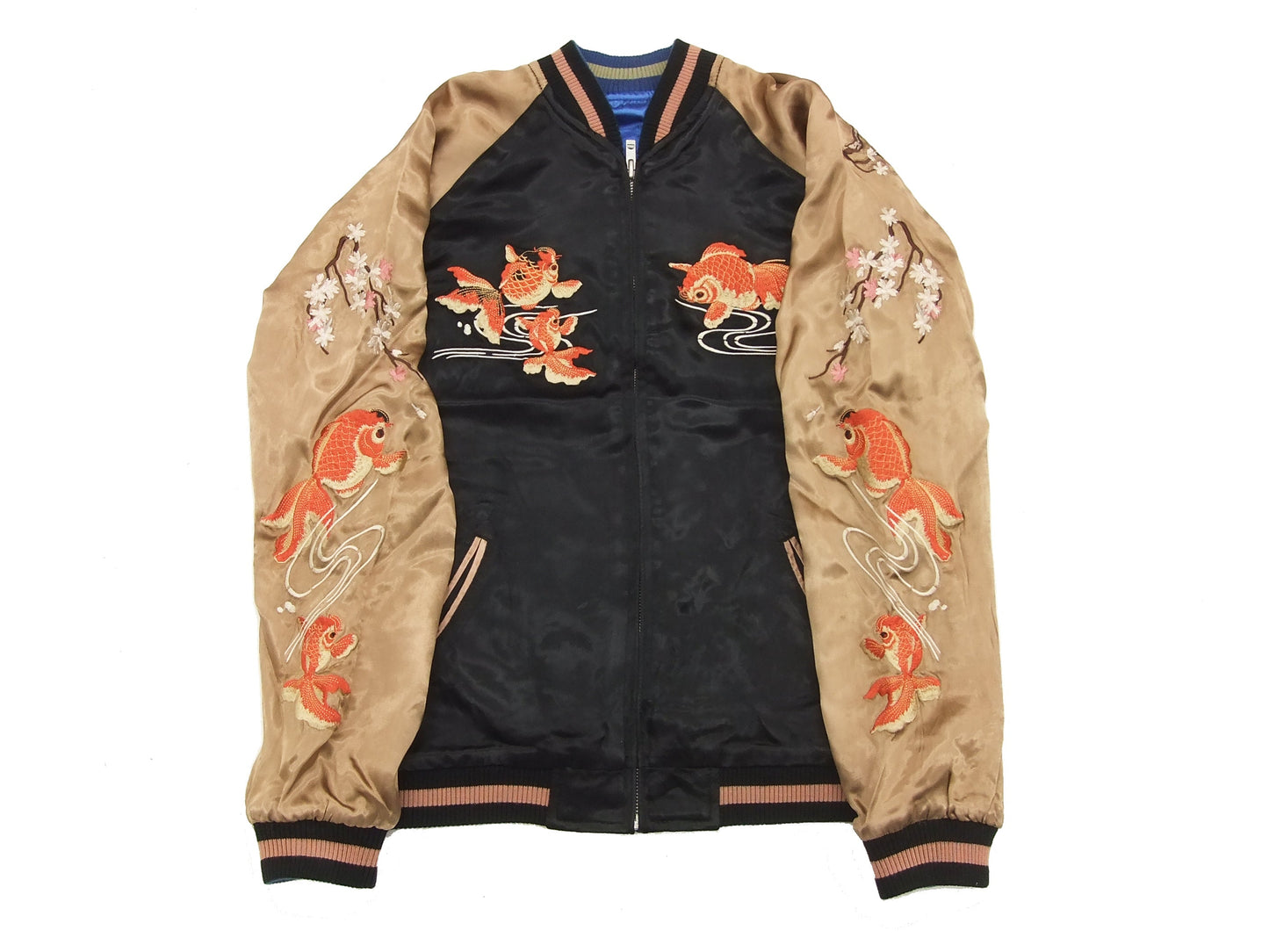 Hanatabi Gakudan Men's Japanese Souvenir Jacket Japanese Goldfish Sukajan Script SSJ-501