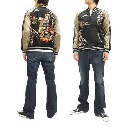 Hanatabi Gakudan Men's Japanese Souvenir Jacket Japanese Geisha Oiran Sukajan Script SSJ-505