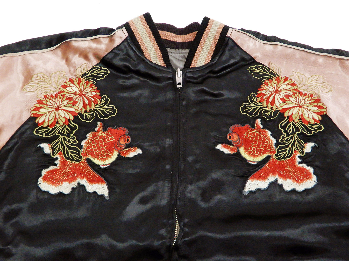 Hanatabi Gakudan Men's Japanese Souvenir Jacket Japanese Goldfish Art Sukajan Script SSJ-517
