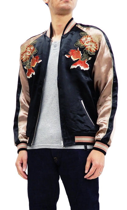 Hanatabi Gakudan Men's Japanese Souvenir Jacket Japanese Goldfish Art Sukajan Script SSJ-517