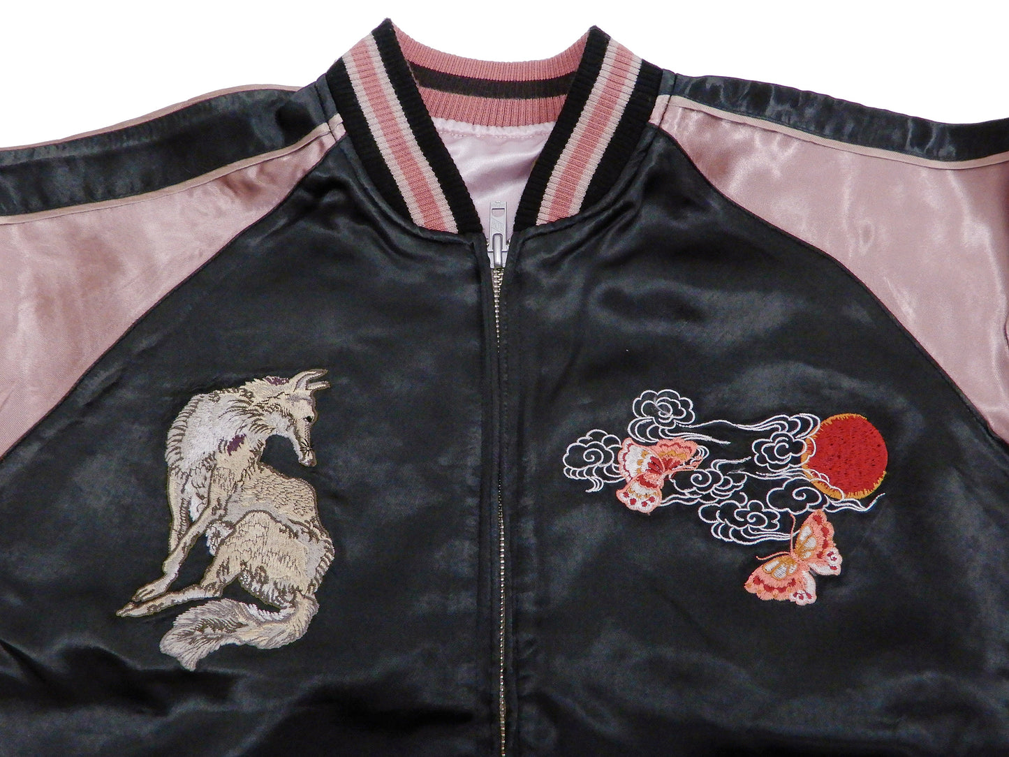 Hanatabi Gakudan Men's Japanese Souvenir Jacket Japanese Fox Art Sukajan Script SSJ-522