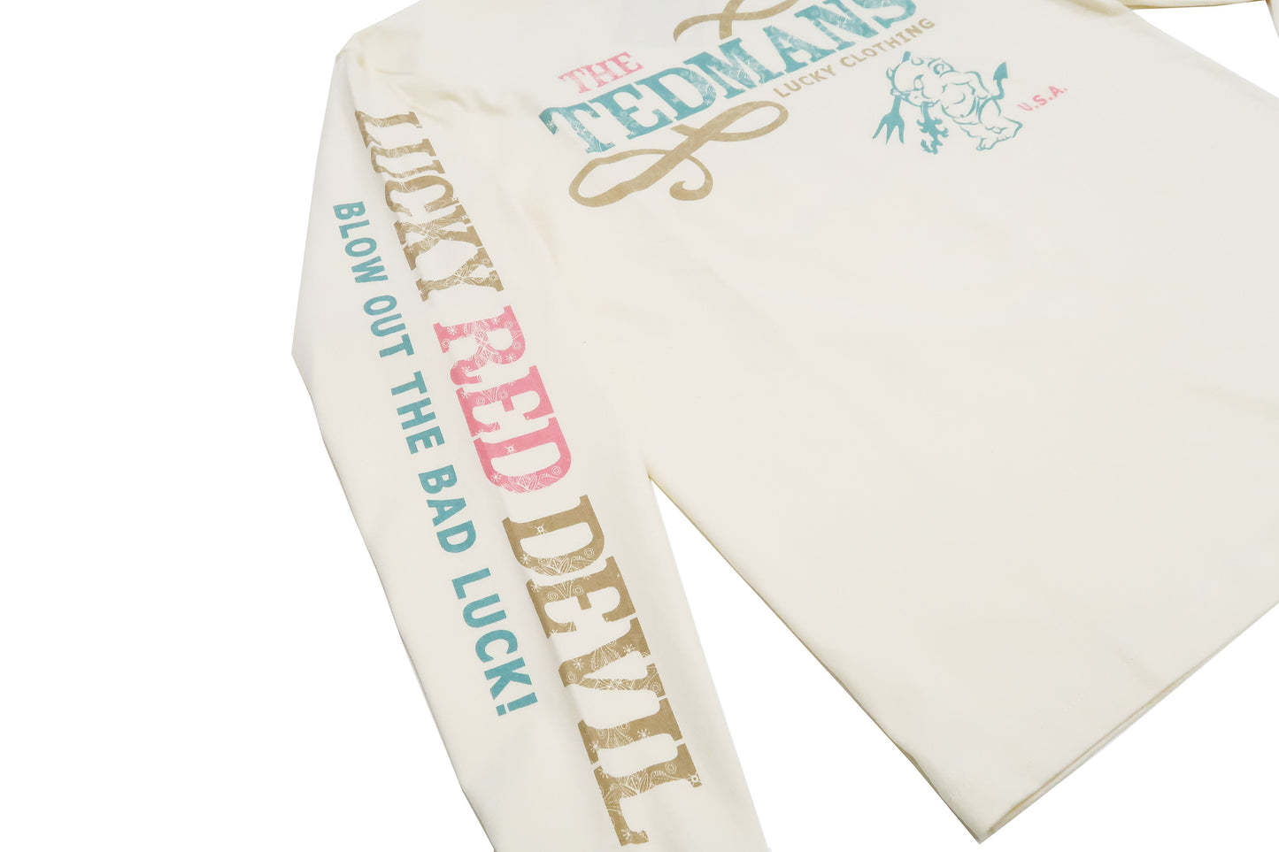 Tedman T-Shirt Men's Lucky Devil Graphic Long Sleeve Tee Efu-Shokai TDLS-350 Off-White