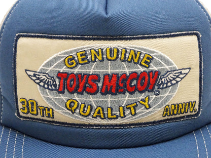 TOYS McCOY Men's Snapback Trucker Cap, Side Mesh Panels, 30th Anniv. Patch, Made in Japan (TMA2602 Blue/Gray)