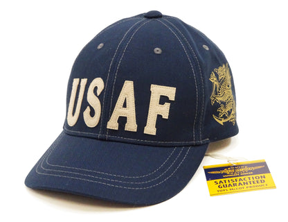 TOYS McCOY Men’s Chenille Patch USAF Graphic Cap, Non-Mesh Herringbone Twill Baseball Cap with Leather Strapback, Made in Japan (TMA2603 120 Blue)