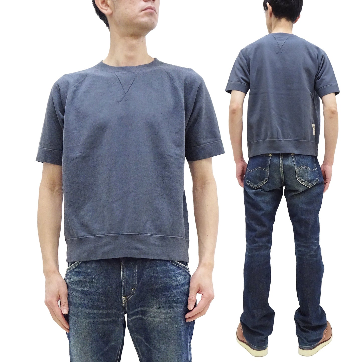 TOYS McCOY Plain Short Sleeve Sweatshirt Men's Solid Color Garment-dyed French Terry Fabric Tee Shirt TMC2429 120 Faded-Blue