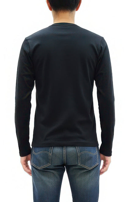 TOYS McCOY Steve McQueen Inspired Long Sleeve Pocket T-Shirt - Men's Solid Color Loopwheeled Tee - TMC2543 030 Black