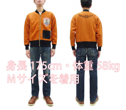 TOYS McCOY Men's Flying Ace Snoopy Zip-Up Sweatshirt - USAF C-2 Inspired, No Hood, Heavyweight 100% Cotton Loopwheel Fleece, Two-Tone Contrast Panel Design - Made in Japan (TMC2551 070 orange and black)