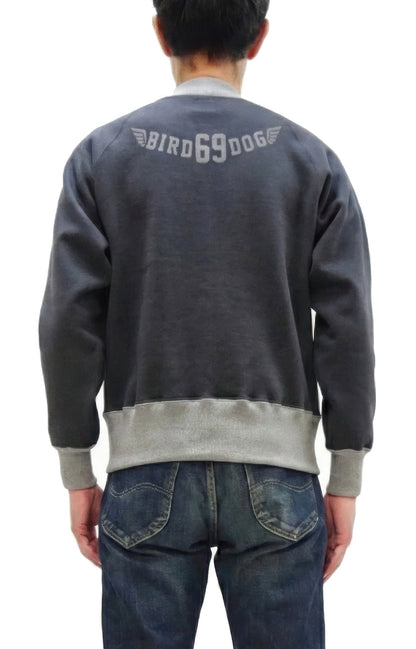 TOYS McCOY Men's Flying Ace Snoopy Zip-Up Sweatshirt - USAF C-2 Inspired, No Hood, Heavyweight 100% Cotton Loopwheel Fleece, Two-Tone Contrast Panel Design - Made in Japan (TMC2551 121 faded navy gray and gray)