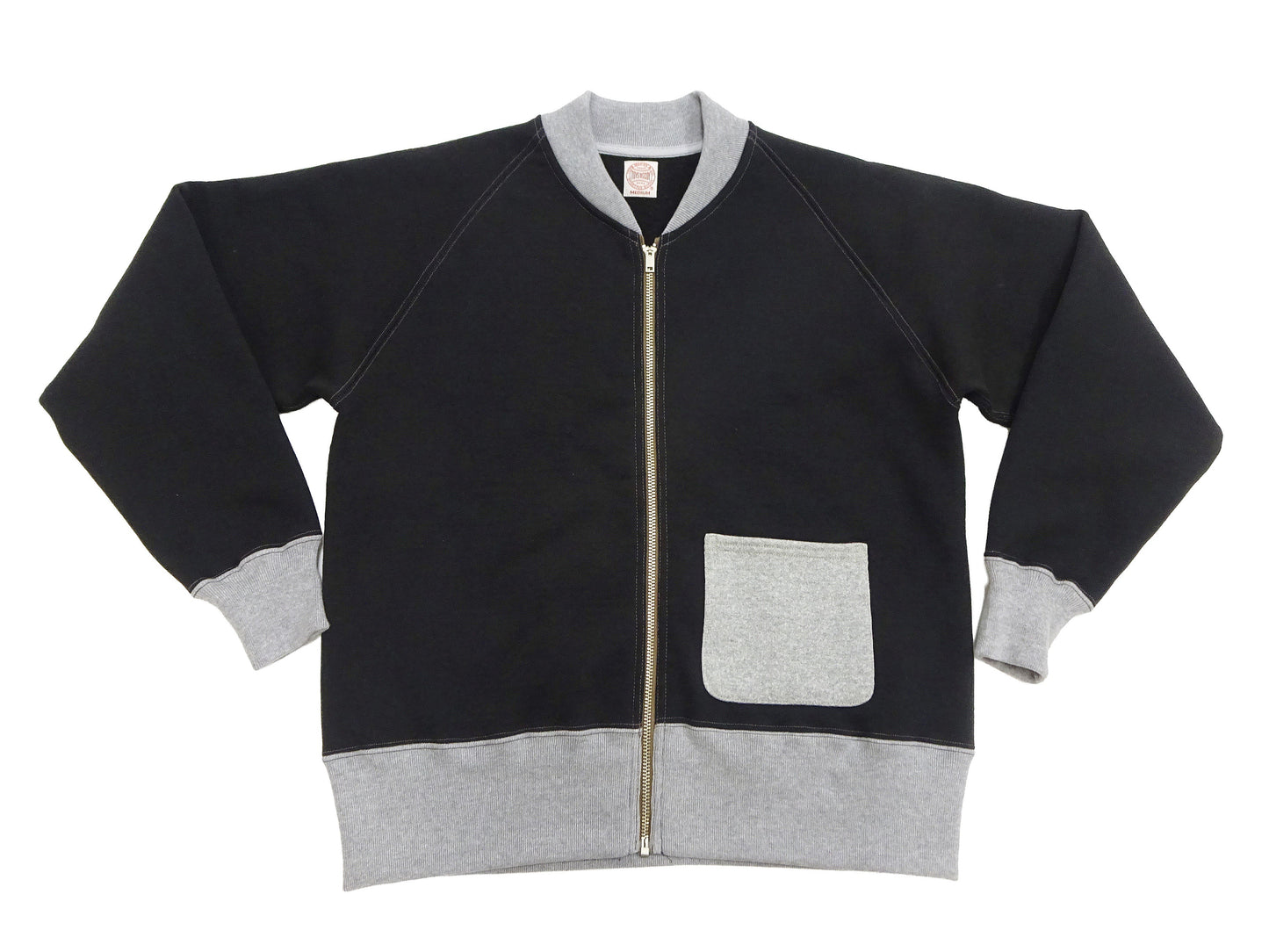 TOYS McCOY Men's Zip-Up Sweatshirt - USAAF C-2 Inspired, No Hood, Heavyweight 100% Cotton Loopwheel Fleece, Two-Tone Contrast Panel Design - Made in Japan (TMC2556 030 black and gray)