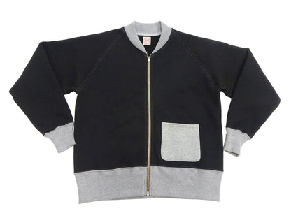 TOYS McCOY Men's Zip-Up Sweatshirt - USAAF C-2 Inspired, No Hood, Heavyweight 100% Cotton Loopwheel Fleece, Two-Tone Contrast Panel Design - Made in Japan (TMC2556 030 black and gray)