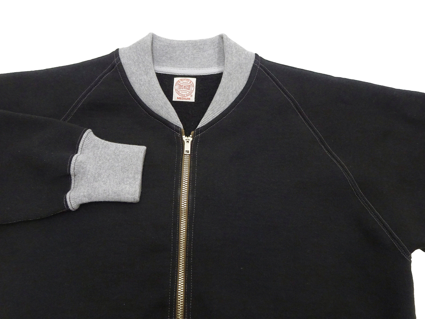 TOYS McCOY Men's Zip-Up Sweatshirt - USAAF C-2 Inspired, No Hood, Heavyweight 100% Cotton Loopwheel Fleece, Two-Tone Contrast Panel Design - Made in Japan (TMC2556 030 black and gray)