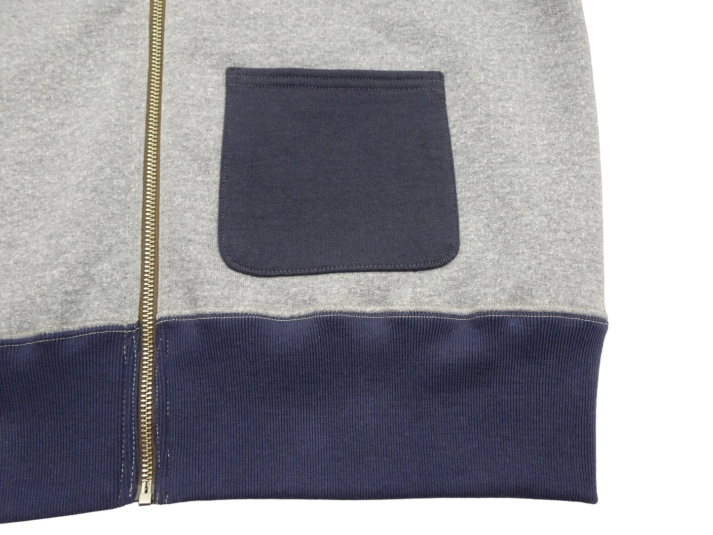 TOYS McCOY Men's Zip-Up Sweatshirt - USAAF C-2 Inspired, No Hood, Heavyweight 100% Cotton Loopwheel Fleece, Two-Tone Contrast Panel Design - Made in Japan (TMC2556 021 ash gray and navy)