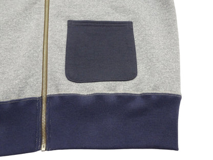 TOYS McCOY Men's Zip-Up Sweatshirt - USAAF C-2 Inspired, No Hood, Heavyweight 100% Cotton Loopwheel Fleece, Two-Tone Contrast Panel Design - Made in Japan (TMC2556 021 ash gray and navy)