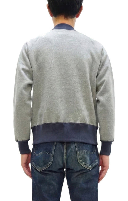 TOYS McCOY Men's Zip-Up Sweatshirt - USAAF C-2 Inspired, No Hood, Heavyweight 100% Cotton Loopwheel Fleece, Two-Tone Contrast Panel Design - Made in Japan (TMC2556 021 ash gray and navy)