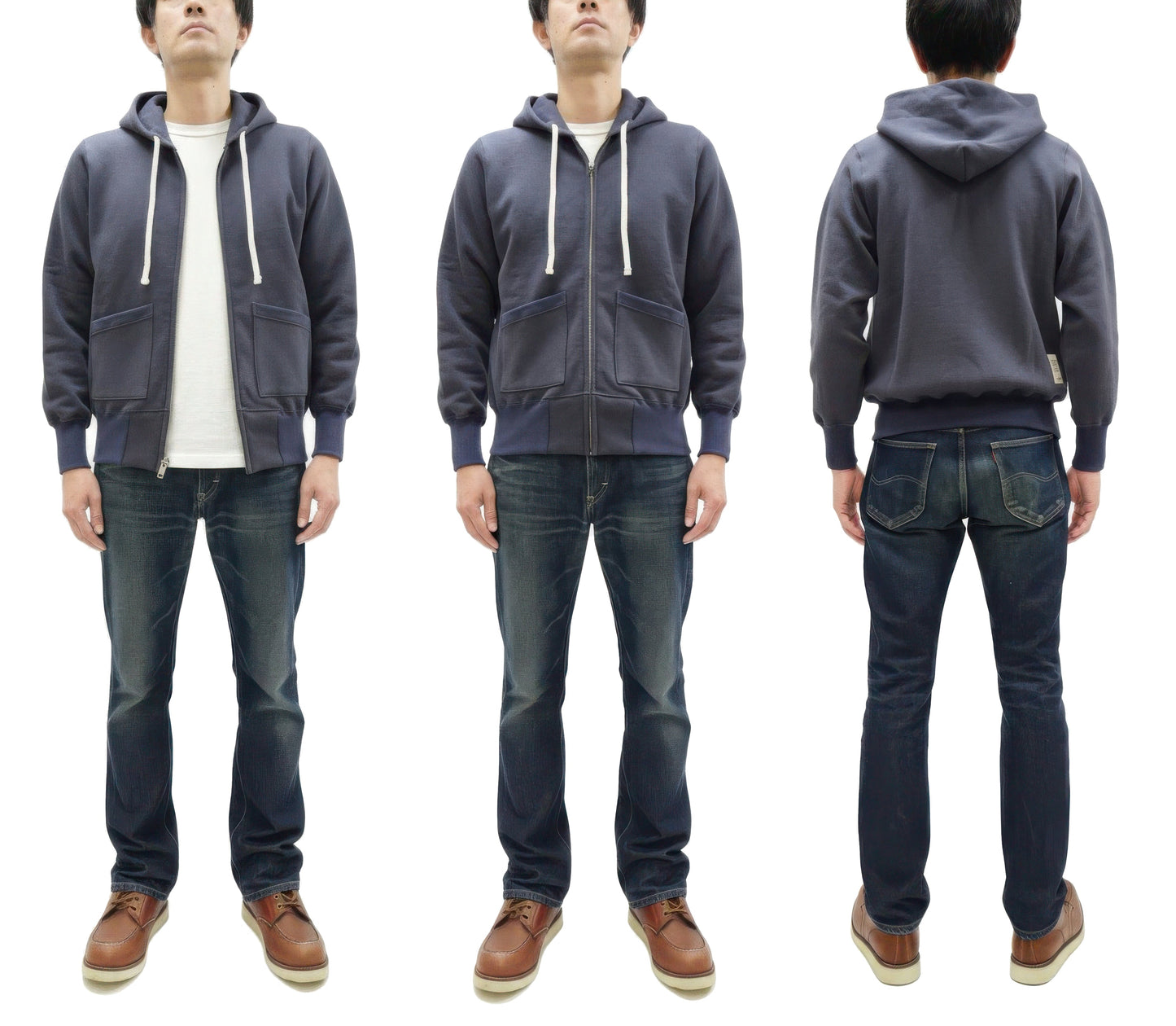 TOYS McCOY Men's Heavyweight Full Zip Hoodie - Vintage-Style Zip-Up Solid Hooded Sweatshirt TMC2567 141 Faded Navy-Gray