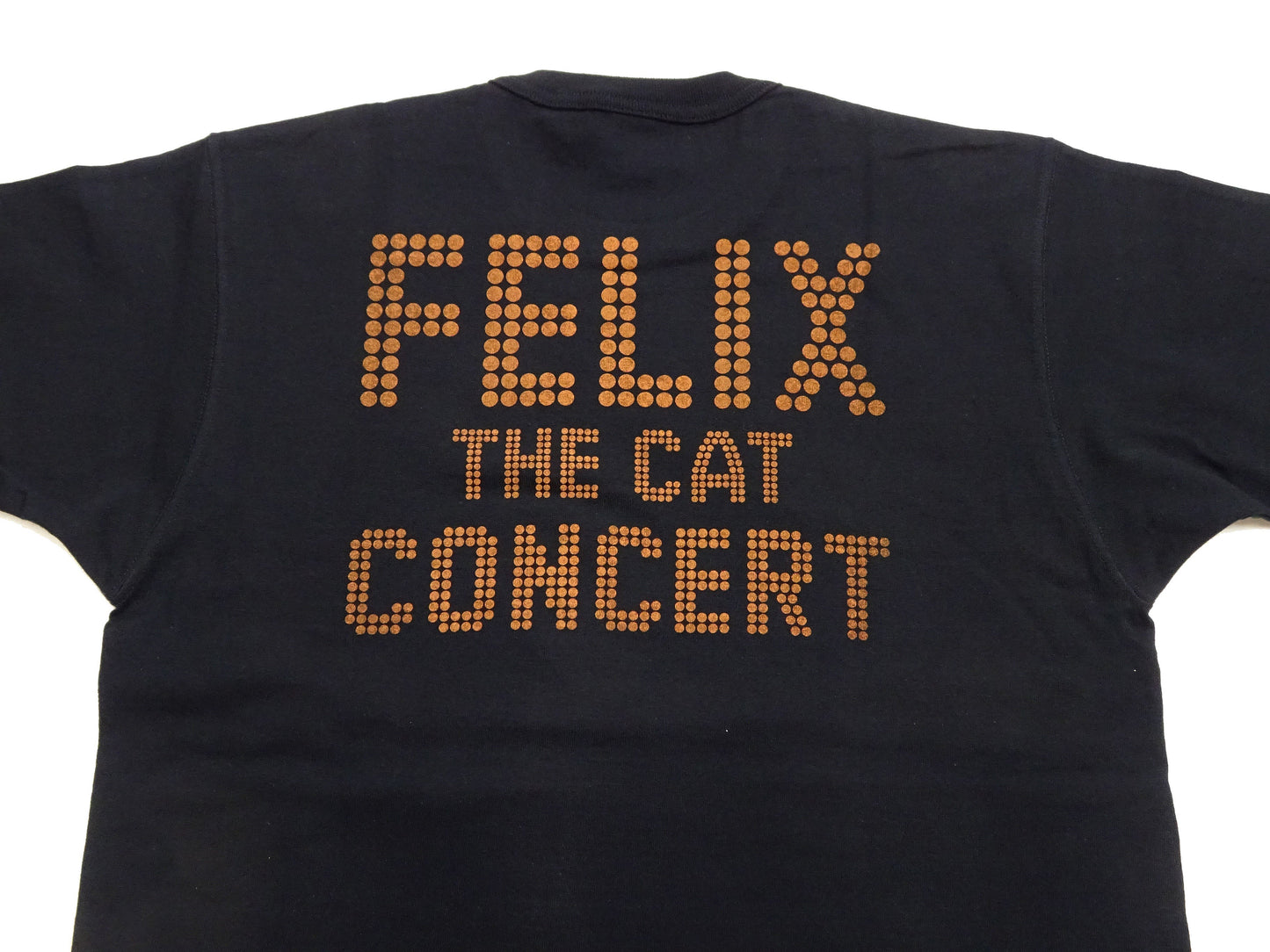 TOYS McCOY Felix the Cat "Rock & Roll" Short Sleeve Loopwheel Graphic T-Shirt - Made in Japan, Tubular Knit, Unwashed Finish (TMC2602 030 Black)