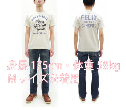 TOYS McCOY Felix the Cat "Rock & Roll" Short Sleeve Loopwheel Graphic T-Shirt - Made in Japan, Tubular Knit, Unwashed Finish (TMC2602 011 Off-White)