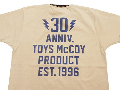 TOYS McCOY Men's 30th Anniversary Graphic Ringer T-Shirt, Heavyweight 100% Cotton Tubular Jersey Tee with No Side Seams, Unwashed, Made in Japan (TMC2609 Muted Beige with Black Trim)