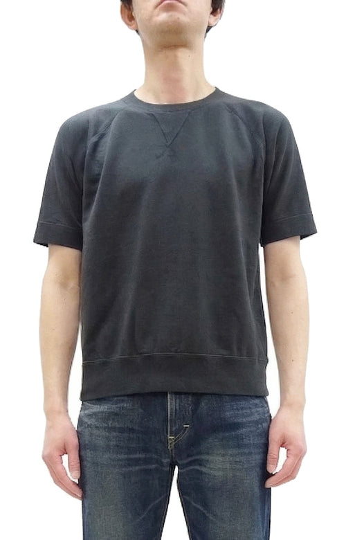 TOYS McCOY Men's Short Sleeve Raglan Sweatshirt, Garment-Dyed Loopback French Terry, V-Gusset Crewneck, Made in Japan (TMC2612 030 Garment-Dyed Washed Black)