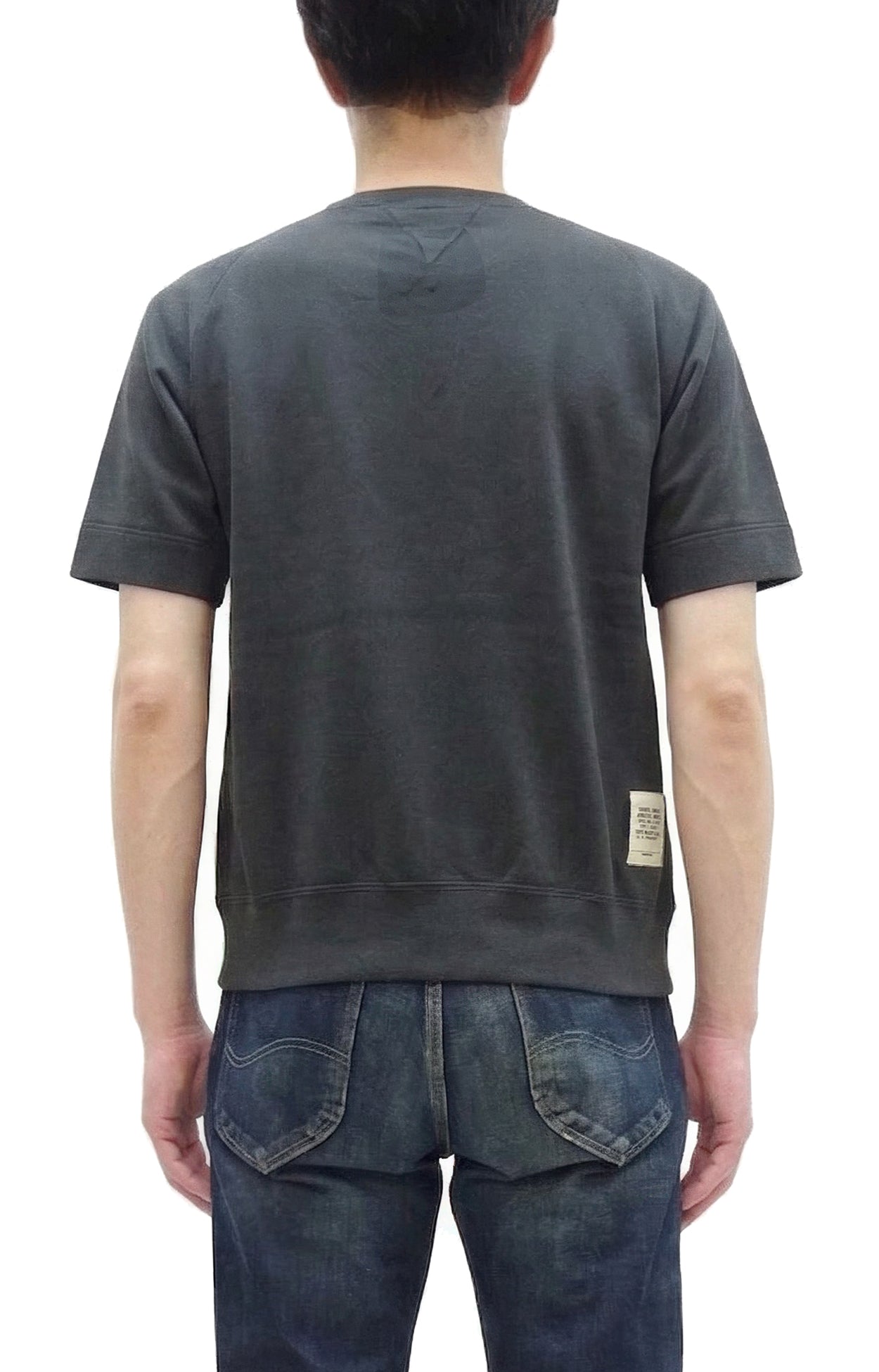 TOYS McCOY Men's Short Sleeve Raglan Sweatshirt, Garment-Dyed Loopback French Terry, V-Gusset Crewneck, Made in Japan (TMC2612 030 Garment-Dyed Washed Black)