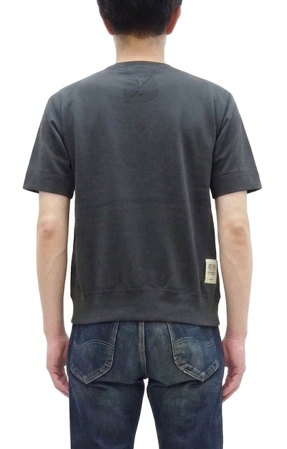 TOYS McCOY Men's Short Sleeve Raglan Sweatshirt, Garment-Dyed Loopback French Terry, V-Gusset Crewneck, Made in Japan (TMC2612 030 Garment-Dyed Washed Black)