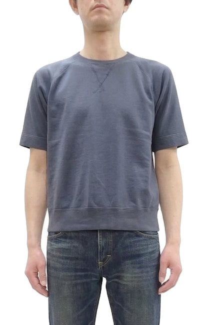 TOYS McCOY Men's Short Sleeve Raglan Sweatshirt, Garment-Dyed Loopback French Terry, V-Gusset Crewneck, Made in Japan (TMC2612 120 Garment-Dyed Washed Blue)