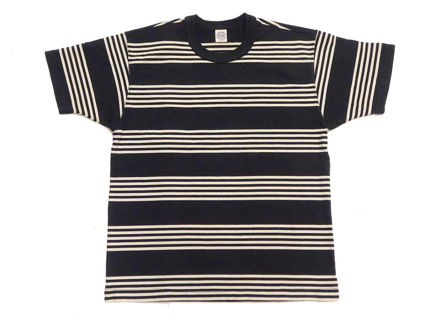 TOYS McCOY Men's Steve McQueen Inspired Multi-Border Striped Short Sleeve Crew Neck T-Shirt - Garment-Dyed Cotton Jersey - Made in Japan (TMC2616 041 Ivory x Black)