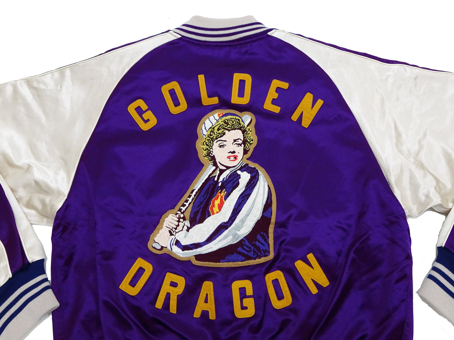 TOYS McCOY Jacket Men's Marilyn Monroe Unfilled Lightweight Satin Varsity Jacket TMJ2303 Blue/Off-White
