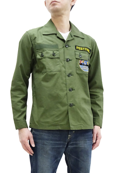 TOYS McCOY Utility Shirt Men's Custom Patched Printed Long Sleeve Button Up Shirt TMS2303 160 Olive
