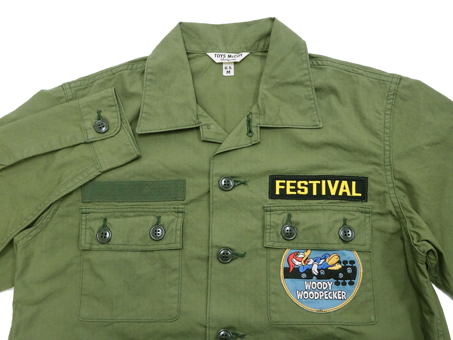 TOYS McCOY Utility Shirt Men's Custom Patched Printed Long Sleeve Button Up Shirt TMS2303 160 Olive