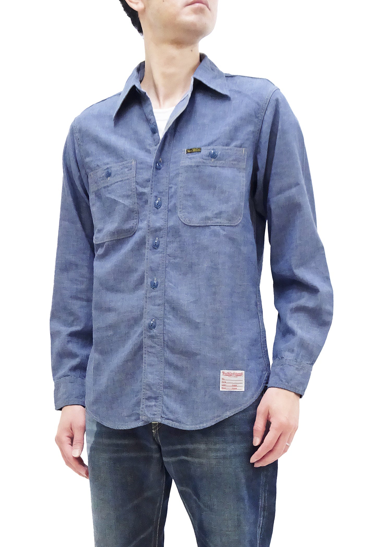 TOYS McCOY Chambray Shirt - Steve McQueen Edition, Men's Long Sleeve U.S. Navy Utility Work Shirt TMS2407 Blue