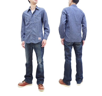 TOYS McCOY Chambray Shirt - Steve McQueen Edition, Men's Long Sleeve U.S. Navy Utility Work Shirt TMS2407 Blue