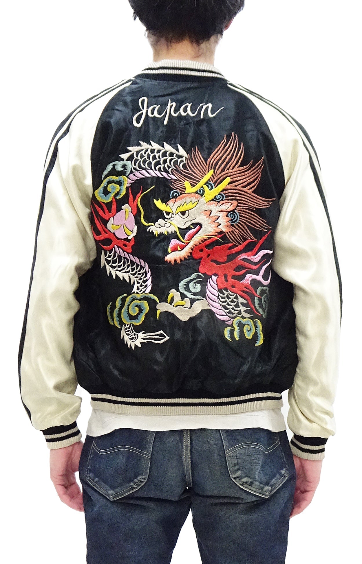 Tailor Toyo Sukajan TT15682 Men's Japanese Souvenir Jacket White Dragon x Eagle Embroidery TT15682-119