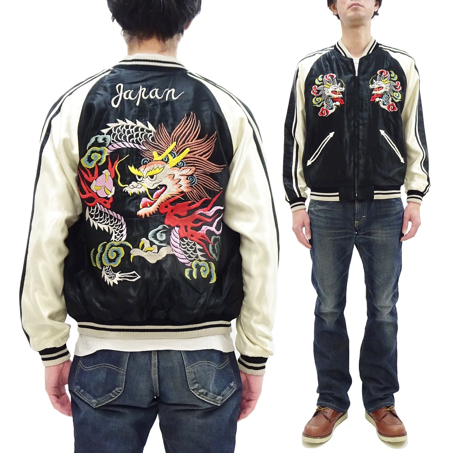 Tailor Toyo Sukajan TT15682 Men's Japanese Souvenir Jacket White Dragon x Eagle Embroidery TT15682-119