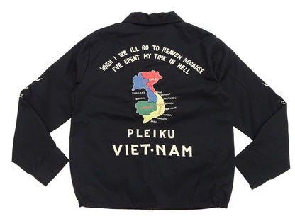 Tailor Toyo Men's Mid-1960s Cotton Vietnam Jacket "Vietnam Map" - Embroidered Vietnam Souvenir Tour Jacket, Pleiku-Inspired Reproduction (TT15892 119 Black)
