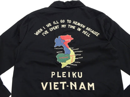 Tailor Toyo Men's Mid-1960s Cotton Vietnam Jacket "Vietnam Map" - Embroidered Vietnam Souvenir Tour Jacket, Pleiku-Inspired Reproduction (TT15892 119 Black)