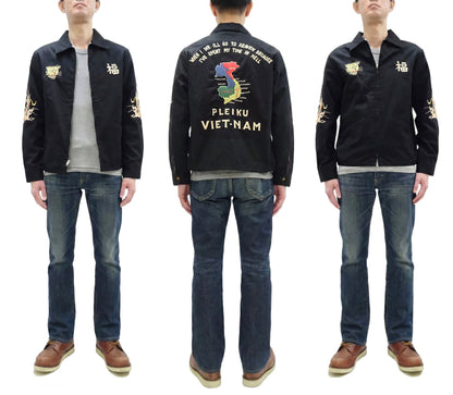 Tailor Toyo Men's Mid-1960s Cotton Vietnam Jacket "Vietnam Map" - Embroidered Vietnam Souvenir Tour Jacket, Pleiku-Inspired Reproduction (TT15892 119 Black)