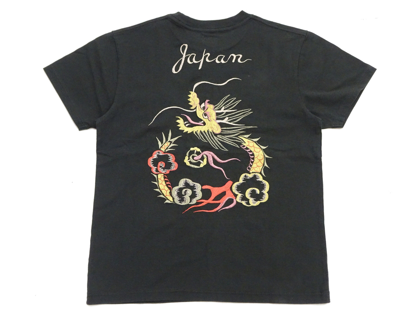 Tailor Toyo Men's Dragon-Embroidered Short Sleeve T-Shirt, Sukajan-Inspired Cotton Tee (Toyo Enterprises TT79744 118 Antique Black)