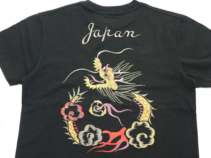 Tailor Toyo Men's Dragon-Embroidered Short Sleeve T-Shirt, Sukajan-Inspired Cotton Tee (Toyo Enterprises TT79744 118 Antique Black)