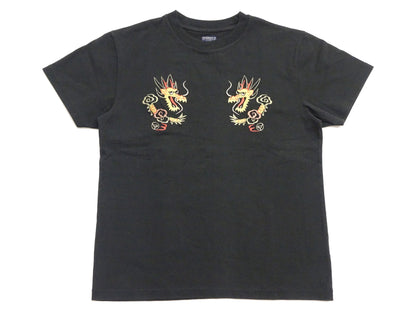 Tailor Toyo Men's Dragon-Embroidered Short Sleeve T-Shirt, Sukajan-Inspired Cotton Tee (Toyo Enterprises TT79744 118 Antique Black)