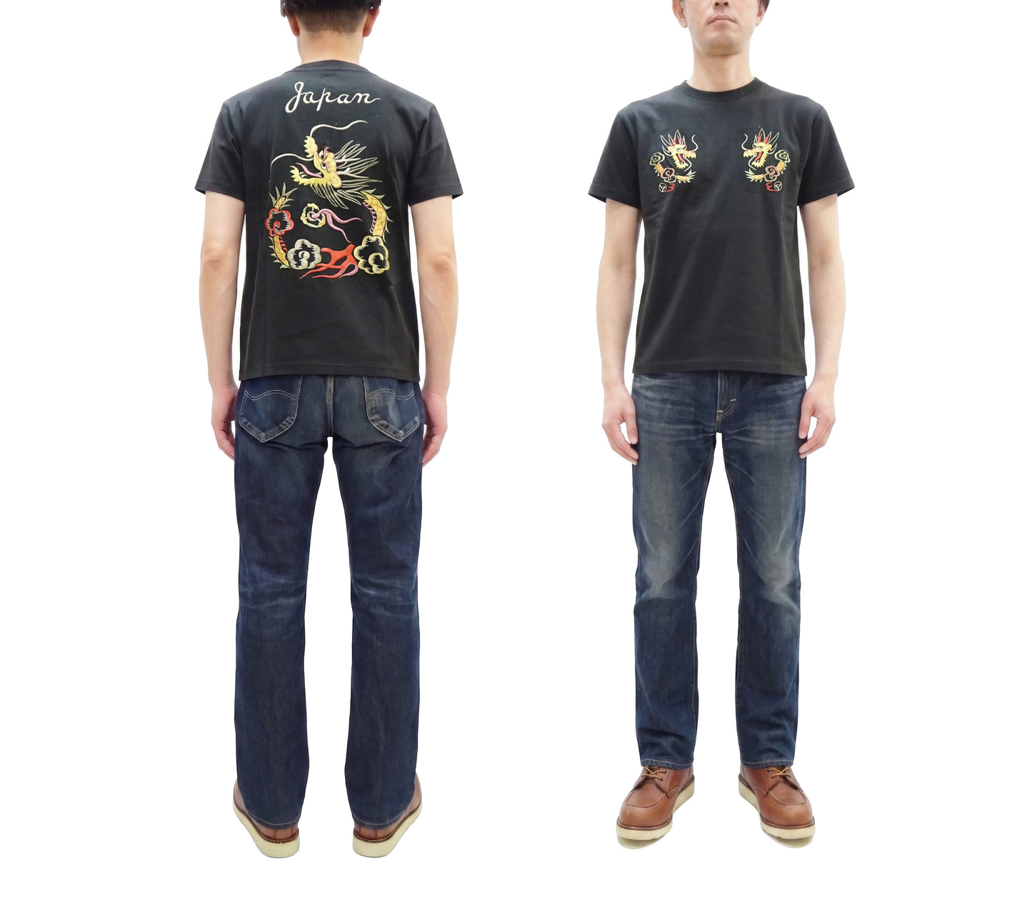 Tailor Toyo Men's Dragon-Embroidered Short Sleeve T-Shirt, Sukajan-Inspired Cotton Tee (Toyo Enterprises TT79744 118 Antique Black)