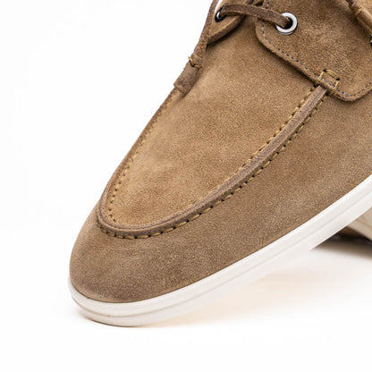 16-675-TPE VENICE Italian Sueded Goatskin Boat Shoes, Taupe