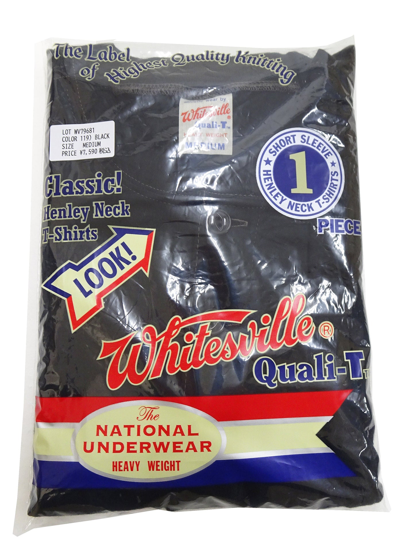 Whitesville Men's Short-Sleeve Henley T-Shirt, 100% Cotton Tubular-Knit Jersey, Slim Fit, One-Pack, Made in Japan (WV79681 119 Black)