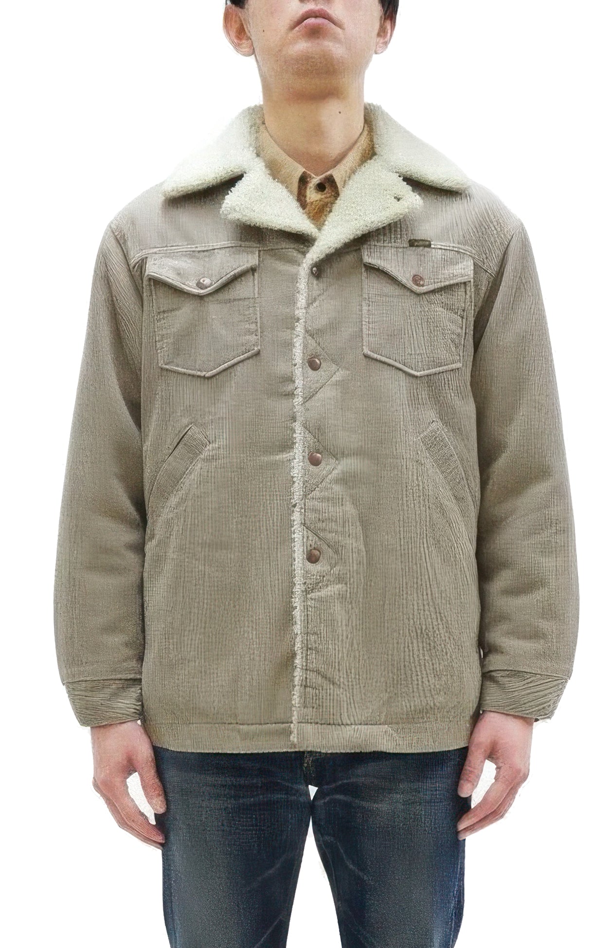 Wrangler Men's Sherpa-Lined Corduroy Jacket - Classic Ranch Coat Style, Mid-Length (WM1823-463, Light Ash Gray)
