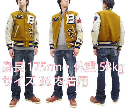 Whitesville Varsity Jacket Men's Letterman Jacket Melton x Leather Award Jacket WV15385 WV15385-156 Gold/Ivory